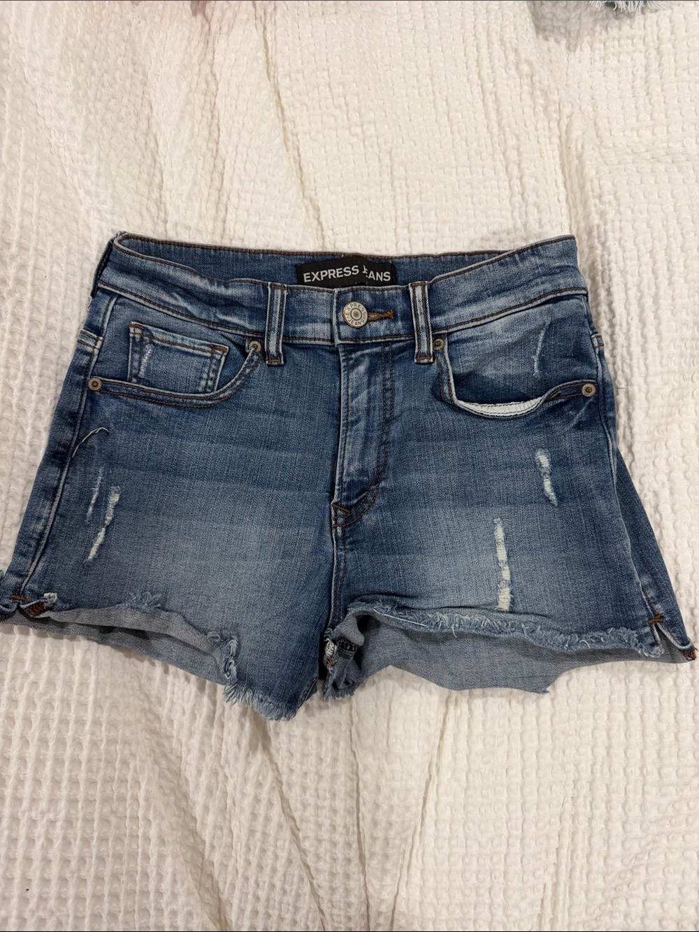 Express Blue Distressed Denim Jean Shorts